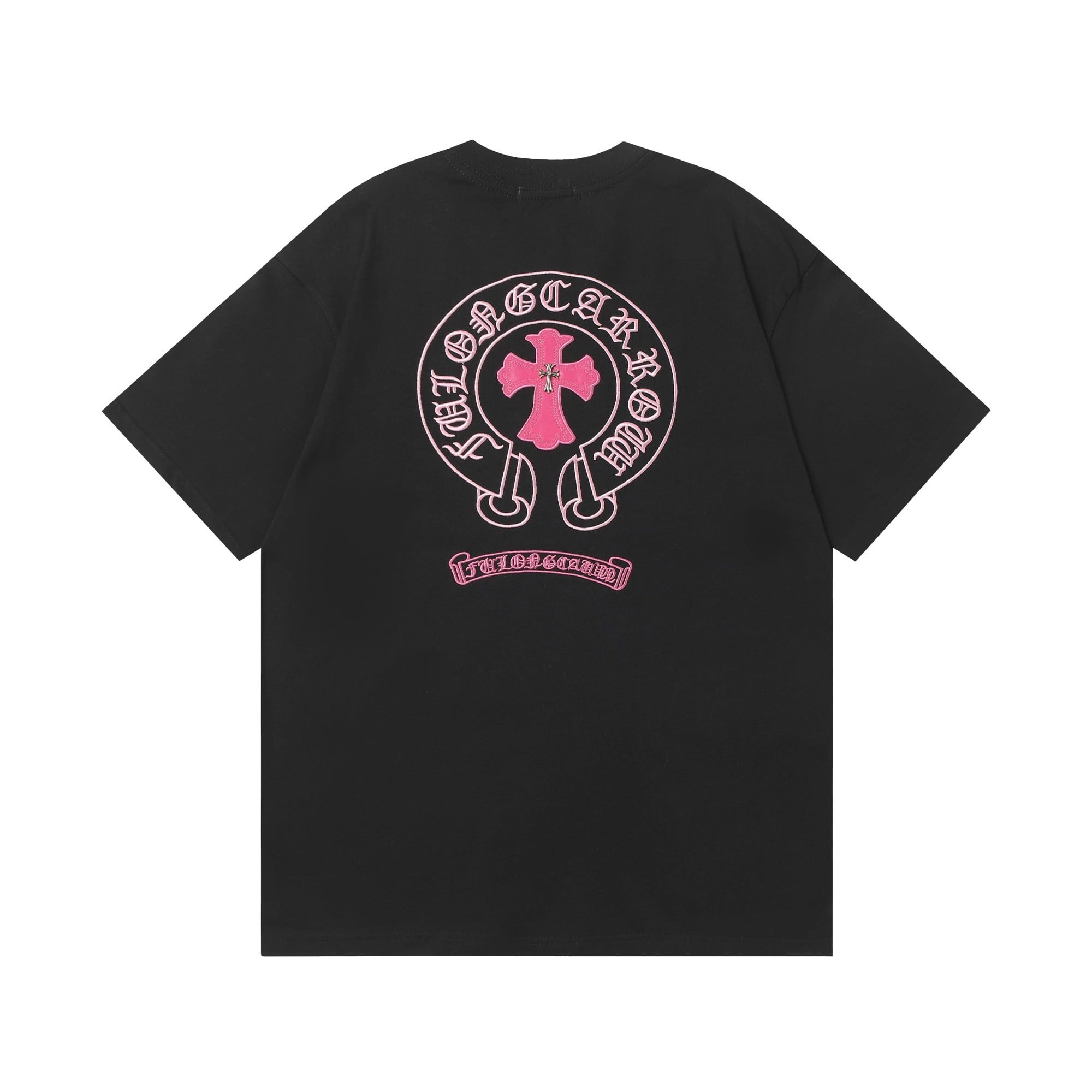 Chrome Hearts Pink Cross Horseshoe T-Shirt Black Chrome Hearts Pink Cross Horseshoe T-Shirt Black