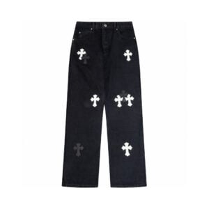 Chrome Hearts Monochrome Cross Patch Wide Leg Jeans Black