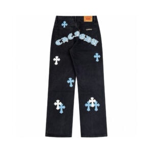 Chrome Hearts Blue Cross Patch Wide Leg Denim Jeans Black