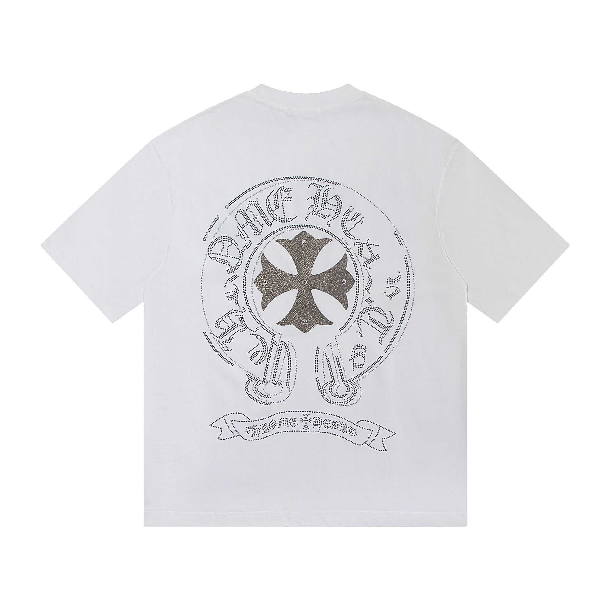 Chrome Hearts Rhinestone Horseshoe Cross T-Shirt White Chrome Hearts Rhinestone Horseshoe Cross T-Shirt White