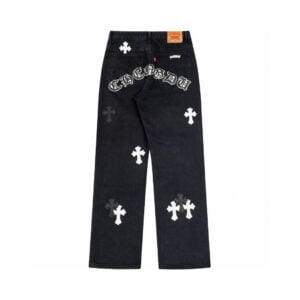 Chrome Hearts Monochrome Cross Patch Wide Leg Jeans Black