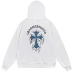 Chrome Hearts Icy Blue Cross Graphic Pullover Hoodie White