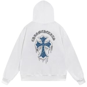 Chrome Hearts Icy Blue Cross Graphic Pullover Hoodie White
